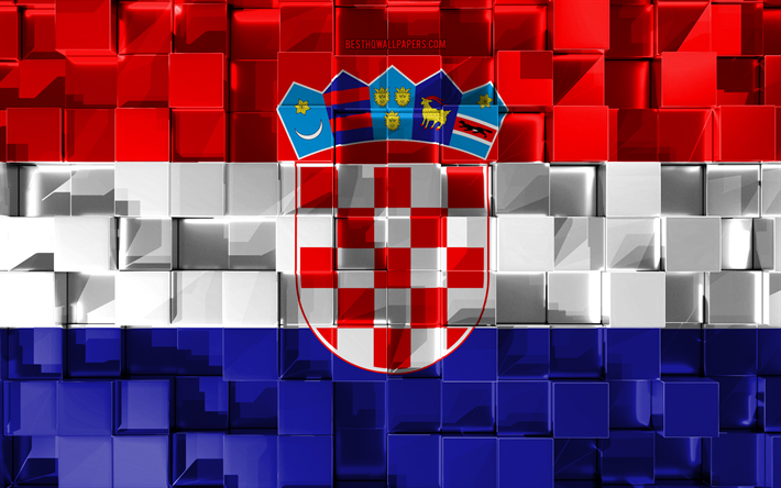 flagge von kroatien, 4k, 3d flag, 3d-w&#252;rfel-textur, kroatien, fahne, 3d-kunst, europa, 3d-textur