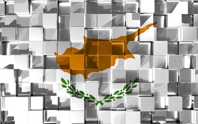 Bandera de Chipre, 4k, 3d de la bandera, 3d cubos de textura, Chipre 3d de la bandera, arte 3d, Chipre, Europa, de textura en 3d