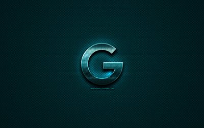 Google glitter logo, creative, blue metal background, Google logo, brands, Google