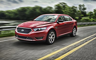 Ford Taurus, 2020, exterior, front view, new red Taurus, red sedan, american cars, Ford
