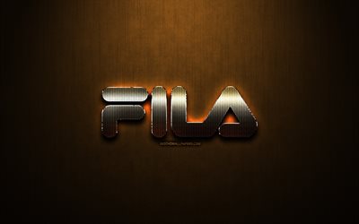 Fila glitter logo, creative, bronze metal background, Fila logo, brands, Fila