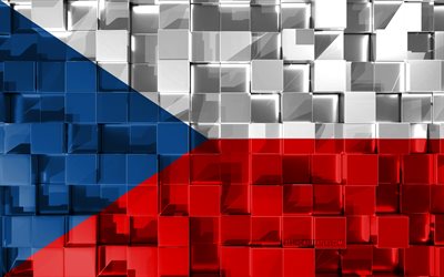 علم جمهورية التشيك, 4k, 3d العلم, مكعبات 3d نسيج, جمهورية التشيك 3d العلم, الفن 3d, جمهورية التشيك, أوروبا, 3d نسيج