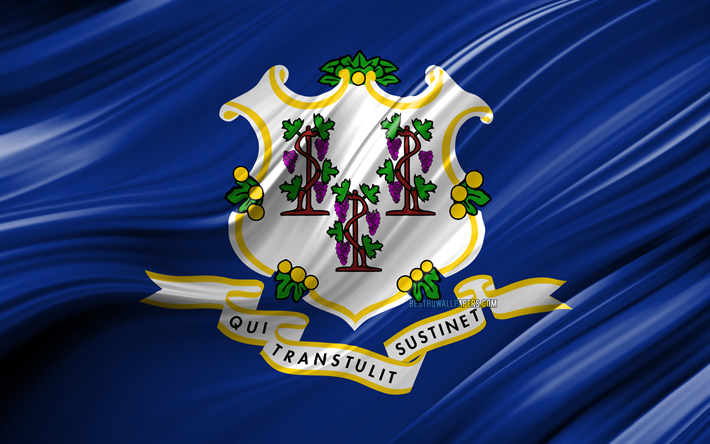 4k, Connecticut bandeira, estados americanos, 3D ondas, EUA, Bandeira do estado de Connecticut, Estados unidos da Am&#233;rica, Connecticut, distritos administrativos, Connecticut 3D bandeira, Estados dos estados Unidos