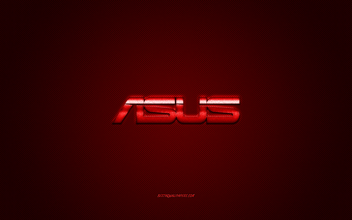 Asus logo, red shiny logo, Asus metal emblem, wallpaper for Asus smartphones, red carbon fiber texture, Asus, brands, creative art