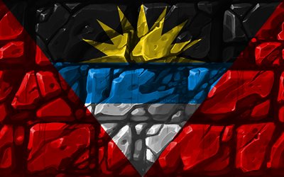 Antigua ve Barbuda bayrağı, brickwall, 4k, Kuzey Amerika &#252;lkeleri, ulusal semboller, Antigua ve Barbuda Bayrağı, yaratıcı, Antigua ve Barbuda, Kuzey Amerika, Antigua ve Barbuda 3D bayrak