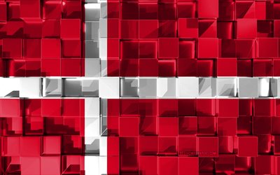 Danimarka bayrağı, 4k, 3d Bayrak, 3d k&#252;p doku, 3d sanat, Danimarka, Avrupa, 3d doku Danimarka