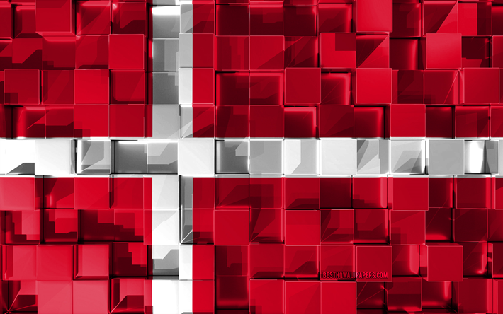 Bandeira da Dinamarca, 4k, 3d bandeira, 3d textura cubos, Dinamarca 3d bandeira, Arte 3d, Dinamarca, Europa, Textura 3d