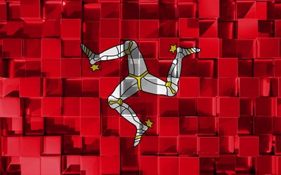 Flag of Isle of Man, 4k, 3d flag, 3d cubes texture, Isle of Man 3d flag, 3d art, Isle of Man, Europe, 3d texture