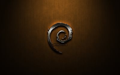 Debian glitter logo, creative, bronze metal background, Debian logo, brands, Debian