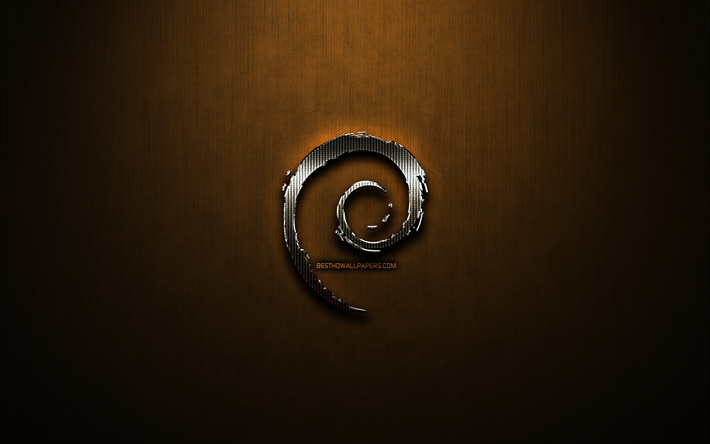 Debian brillo logotipo, creativo, bronce, metal de fondo, logo de Debian, marcas, Debian