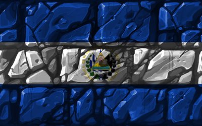 Salvadorien drapeau, brickwall, 4k, les pays d'Amérique du Nord, les symboles nationaux, Drapeau El Salvador, créatif, El Salvador, Amérique du Nord, El Salvador 3D drapeau