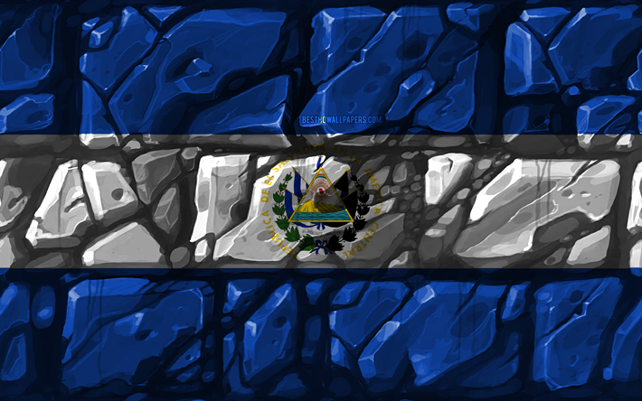 Salvadoranフラグ, brickwall, 4k, 北アメリカ諸国, 国立記号, フラグエルサルバドル, 創造, エルサルバドル, 北米, エルサルバドルの3Dフラグ