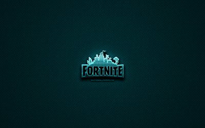 Fortnite logo glitter, creativo, blu, metallo, sfondo, Fortnite logo, giochi, loghi, Fortnite
