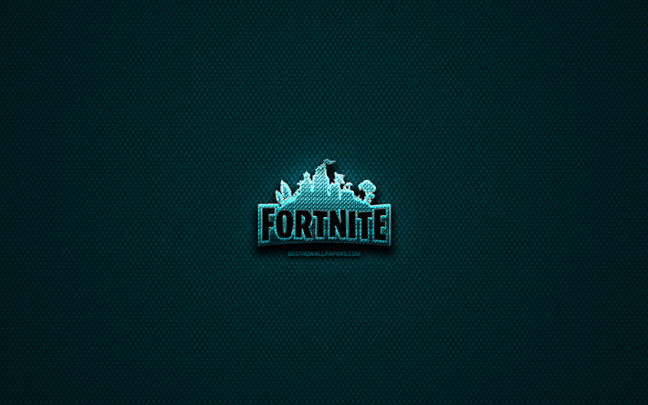 Fortnite paillettes logo, cr&#233;atif, bleu m&#233;tal, fond, Fortnite logo, jeux, logos, Fortnite