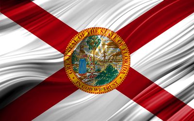 4k, in Florida, bandiera, americano, states, 3D onde, stati UNITI, Bandiera della Florida, Stati Uniti d&#39;America, Florida, amministrativo, distretti, 3D, Stati Uniti