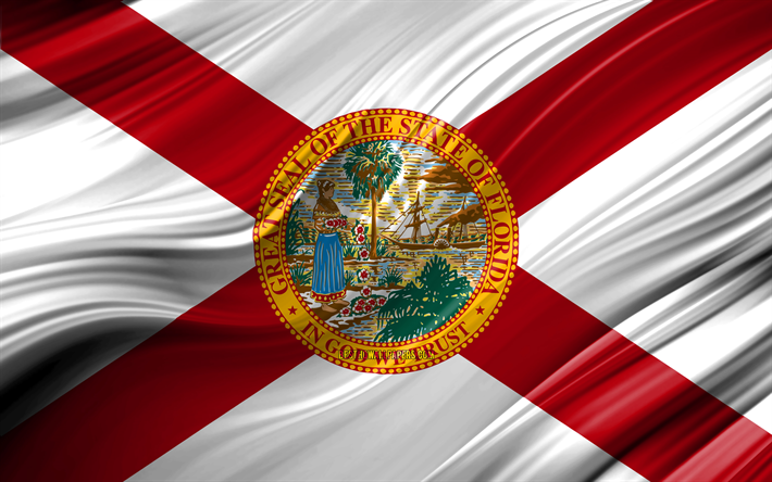 4k, en Floride, drapeau des &#233;tats am&#233;ricains, le 3D, les vagues, les etats-unis, le Drapeau de la Floride, &#201;tats-unis d&#39;Am&#233;rique, de la Floride, de cantons, de la Floride 3D drapeau, Etats-unis