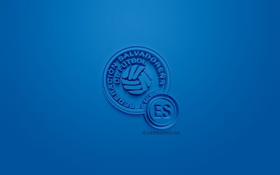 السلفادور المنتخب الوطني لكرة القدم, الإبداعية شعار 3D, خلفية زرقاء, 3d شعار, السلفادور, الكونكاكاف, الفن 3d, كرة القدم, أنيقة شعار 3d