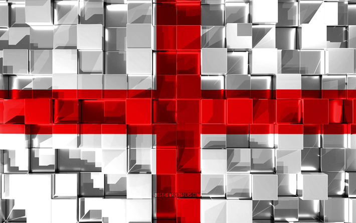 Flag of England, 4k, 3d flag, 3d cubes texture, England 3d flag, 3d art, England, Europe, 3d texture