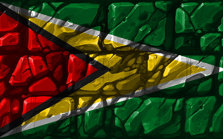 Guyanais, drapeau, brickwall, 4k, les pays d&#39;Am&#233;rique du Sud, symbole national, le Drapeau de la Guyane, de cr&#233;ativit&#233;, de Guyane, Am&#233;rique du Sud, la Guyane 3D drapeau