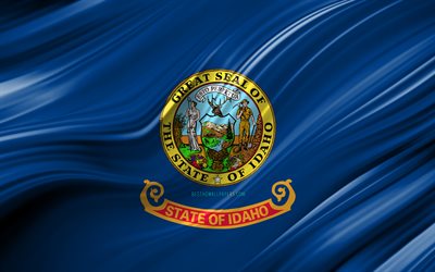 4k, Idaho bandeira, estados americanos, 3D ondas, EUA, Bandeira do Idaho, Estados unidos da Am&#233;rica, Idaho, distritos administrativos, Idaho 3D bandeira, Estados dos estados Unidos
