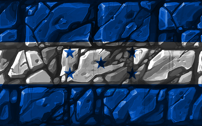 Le Honduras drapeau, brickwall, 4k, les pays d&#39;Am&#233;rique du Nord, les symboles nationaux, le Drapeau du Honduras, cr&#233;atif, Honduras, Am&#233;rique du Nord, Honduras 3D drapeau