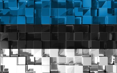 Viron lipun alla, 4k, 3d-lippu, 3d kuutiot rakenne, Viron 3d flag, 3d art, Viro, Euroopassa, 3d-rakenne