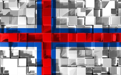 Flag of Faroe Islands, 4k, 3d flag, 3d cubes texture, Faroe Islands 3d flag, 3d art, Faroe Islands, Europe, 3d texture
