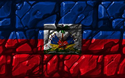 Haitian flag, brickwall, 4k, North American countries, national symbols, Flag of Haiti, creative, Haiti, North America, Haiti 3D flag