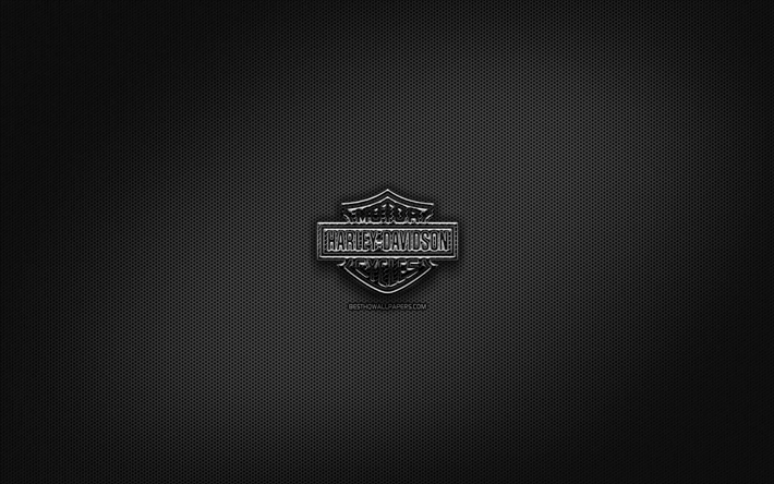 Download wallpapers Harley-Davidson black logo, motorcycles brands,  creative, metal grid background, Harley-Davidson logo, brands, Harley- Davidson for desktop free. Pictures for desktop free
