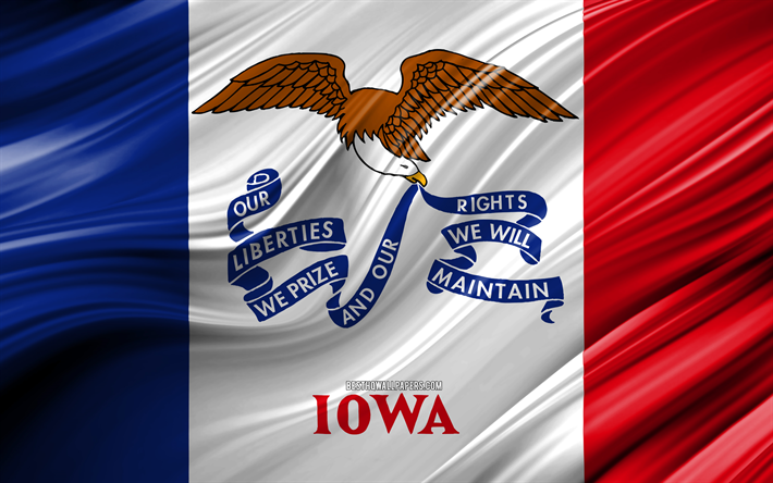 4k, Iowa bandera de los estados americanos, 3D ondas, estados UNIDOS, la Bandera de Iowa, Estados unidos de Am&#233;rica, Iowa, los distritos administrativos, Iowa 3D de la bandera, los Estados de los Estados unidos
