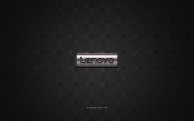 Lenovo logo, silver shiny logo, Lenovo metal emblem, wallpaper for Lenovo smartphones, gray carbon fiber texture, Lenovo, brands, creative art