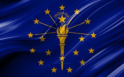 4k, Indiana flag, american states, 3D waves, USA, Flag of Indiana, United States of America, Indiana, administrative districts, Indiana 3D flag, States of the United States