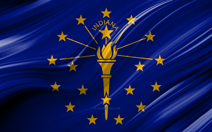 4k, Indiana bandera de los estados americanos, 3D ondas, estados UNIDOS, la Bandera de Indiana, Estados unidos de Am&#233;rica, Indiana, distritos administrativos, Indiana 3D de la bandera, los Estados de los Estados unidos