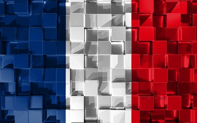 Flag of France, 4k, 3d flag, 3d cubes texture, France 3d flag, 3d art, France, Europe, 3d texture, French flag