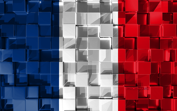 Bandera de Francia, 4k, 3d de la bandera, 3d cubos de textura, Francia 3d de la bandera, arte 3d, Francia, de Europa, de textura en 3d, bandera francesa