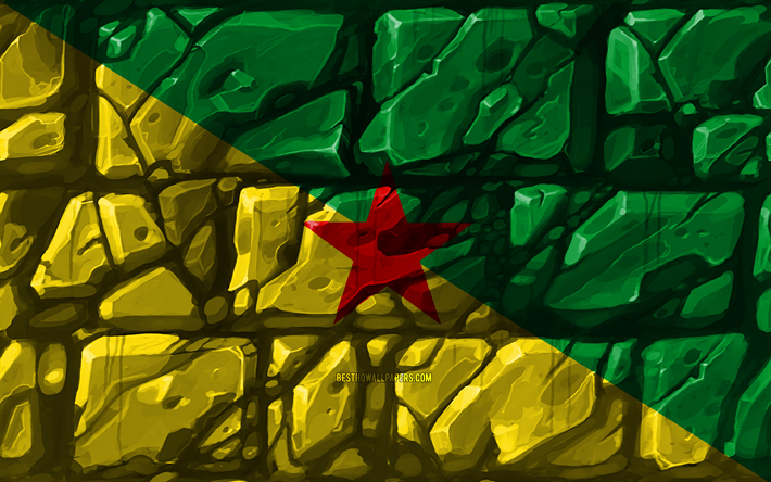 Guyana francese bandiera, brickwall, 4k, paesi del Sud america, simboli nazionali, Bandiera della Guyana francese, della creativit&#224;, della Guyana francese, in America del Sud, Guyana francese 3D bandiera