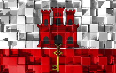 Flag of Gibraltar, 4k, 3d flag, 3d cubes texture, Gibraltar 3d flag, 3d art, Gibraltar, Europe, 3d texture