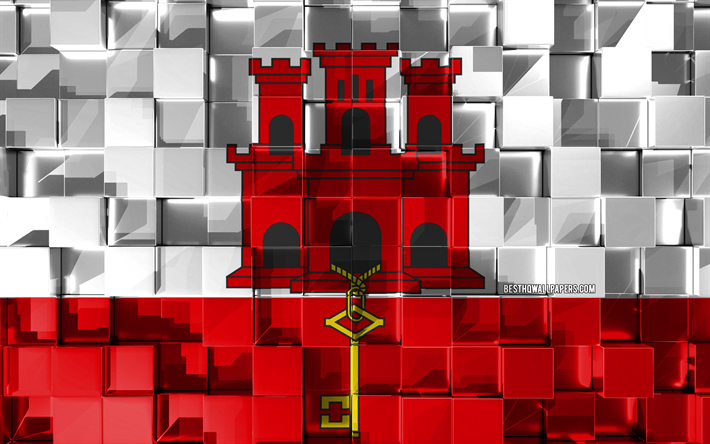 Flag of Gibraltar, 4k, 3d, bandiera, cubo, texture, Gibilterra 3d, Gibilterra, Europe, 3d texture