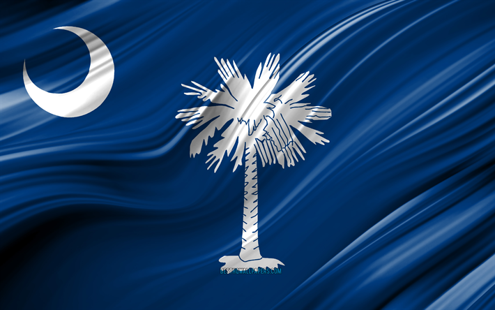 4k, Carolina do sul bandeira, estados americanos, 3D ondas, EUA, Bandeira da Carolina do Sul, Estados unidos da Am&#233;rica, Carolina Do Sul, distritos administrativos, Carolina do sul 3D bandeira, Estados dos estados Unidos