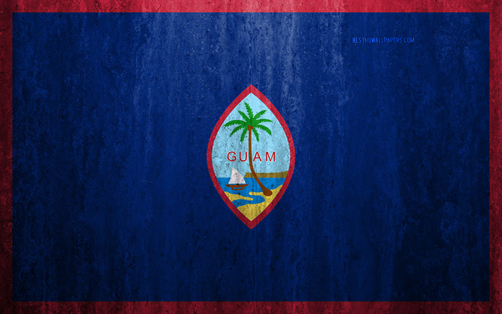 Drapeau de Guam, 4k, pierre fond, grunge drapeau, Oc&#233;anie, Guam drapeau grunge art, symboles nationaux, Guam, texture de pierre