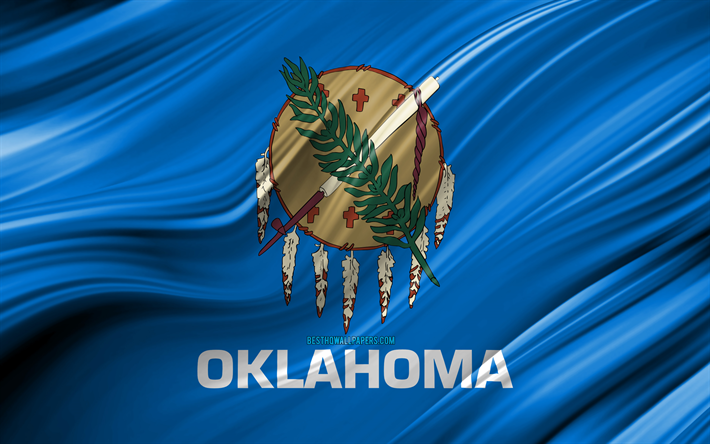 4k, Oklahoma bandera de los estados americanos, 3D ondas, estados UNIDOS, la Bandera de Oklahoma, Estados unidos de Am&#233;rica, Oklahoma, distritos administrativos, Oklahoma 3D de la bandera, los Estados de los Estados unidos