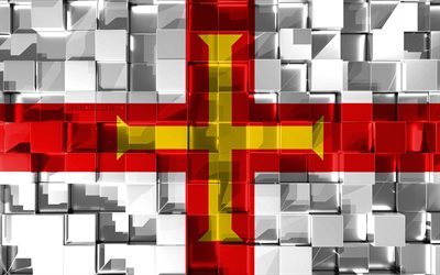 Flag of Guernsey, 4k, 3d flag, 3d cubes texture, Guernsey 3d flag, 3d art, Guernsey, Europe, 3d texture