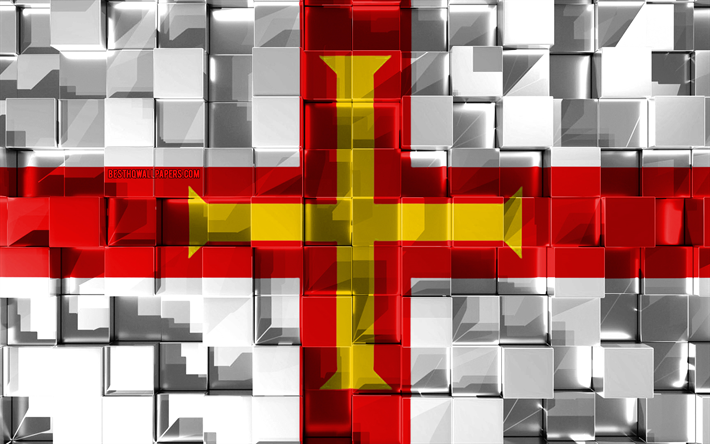 Bandera de Guernsey, 4k, 3d de la bandera, 3d cubos de textura, Guernsey 3d de la bandera, arte 3d, Guernsey, de Europa, de textura en 3d