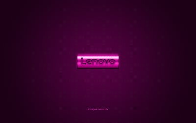 Log&#243;tipo da Lenovo, roxo brilhante logotipo, A Lenovo emblema de metal, papel de parede para smartphones da Lenovo, roxo textura de fibra de carbono, Lenovo, marcas, arte criativa