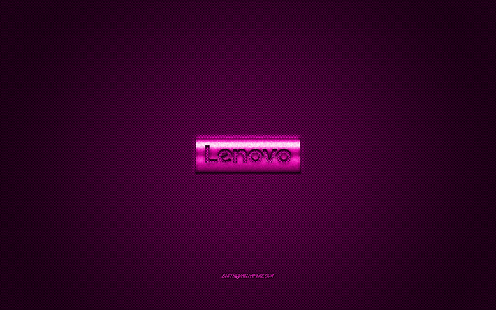Lenovo logo, purple shiny logo, Lenovo metal emblem, wallpaper for Lenovo smartphones, purple carbon fiber texture, Lenovo, brands, creative art
