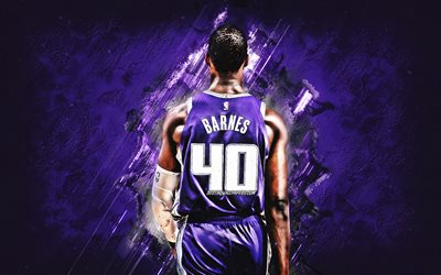 Harrison Barnes, Sacramento Kings, NBA, American basketball player, purple stone background, creative art, USA, basketball