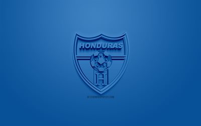 هندوراس المنتخب الوطني لكرة القدم, الإبداعية شعار 3D, خلفية زرقاء, 3d شعار, هندوراس, الكونكاكاف, الفن 3d, كرة القدم, أنيقة شعار 3d