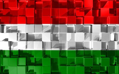 Flag of Hungary, 3d flag, 3d cubes texture, Flags of European countries, Hungary 3d flag, 3d art, Hungary, Europe, 3d texture