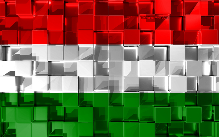 Flagga av Ungern, 3d-flagga, 3d kuber konsistens, Flaggor f&#246;r Europeiska l&#228;nder, Ungern 3d-flagga, 3d-konst, Ungern, Europa, 3d-textur