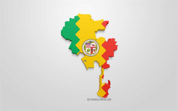Los Angeles map silhouette, 3d flag of Los Angeles, 3d art, Los Angeles 3d flag, Los Angeles, stati UNITI, Flag of Los Angeles, geography, Los Angeles 3d map silhouette
